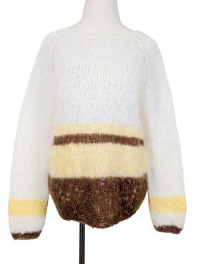 Handmade Mohair Knit Sweater Crewneck Size Medium White Boxy Fit